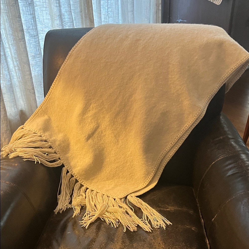 Alpaca Wool Cream Fringe Large Scarf Wrap